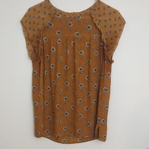 LOFT Floral Blouse in Warm Brown Ruffled Size M